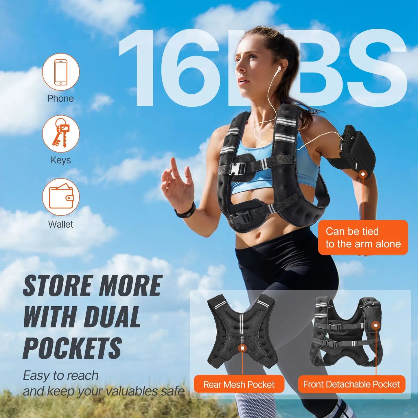 Weighted Vest 16 Lbs Reflective Stripe Adjustable Buckle