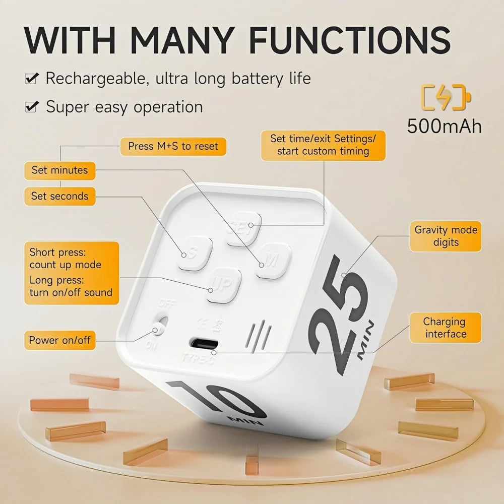 Pomodoro Timer LED Display Silent Eco Friendly Kitchen Timer