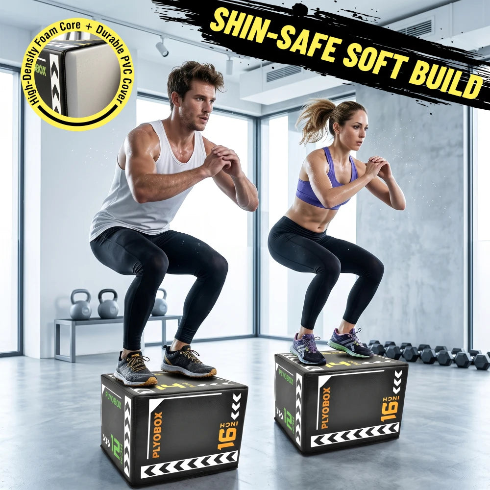 Three-In-One Foam Plyometric Jump Box With Multi-Height Adjustability