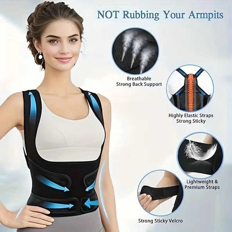 Adjustable Back Posture Strap With Neck Support And Shoulder Pads