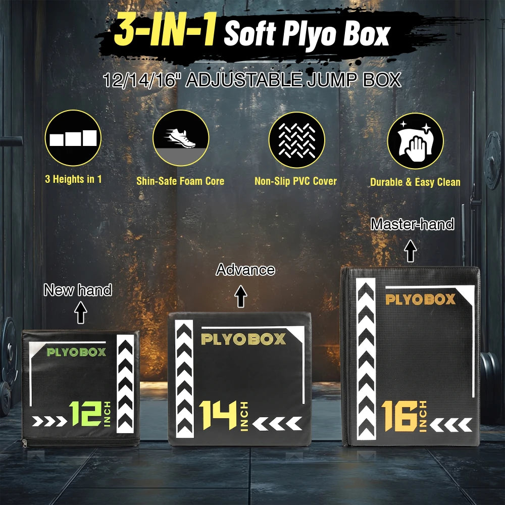 Three-In-One Foam Plyometric Jump Box With Multi-Height Adjustability