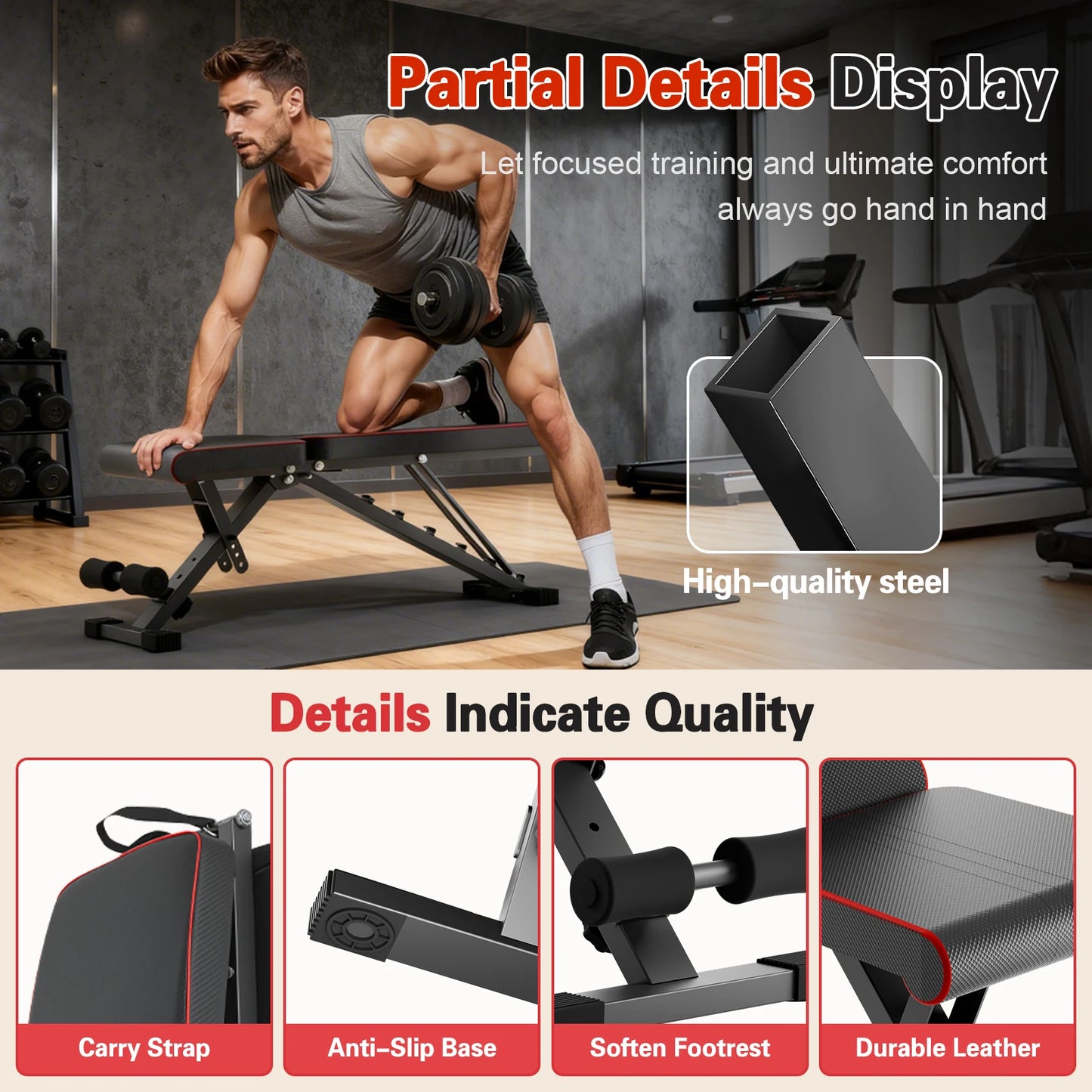 Multifunctional Adjustable Dumbbell Bench Foldable For Home Gym 660LBS Capacity