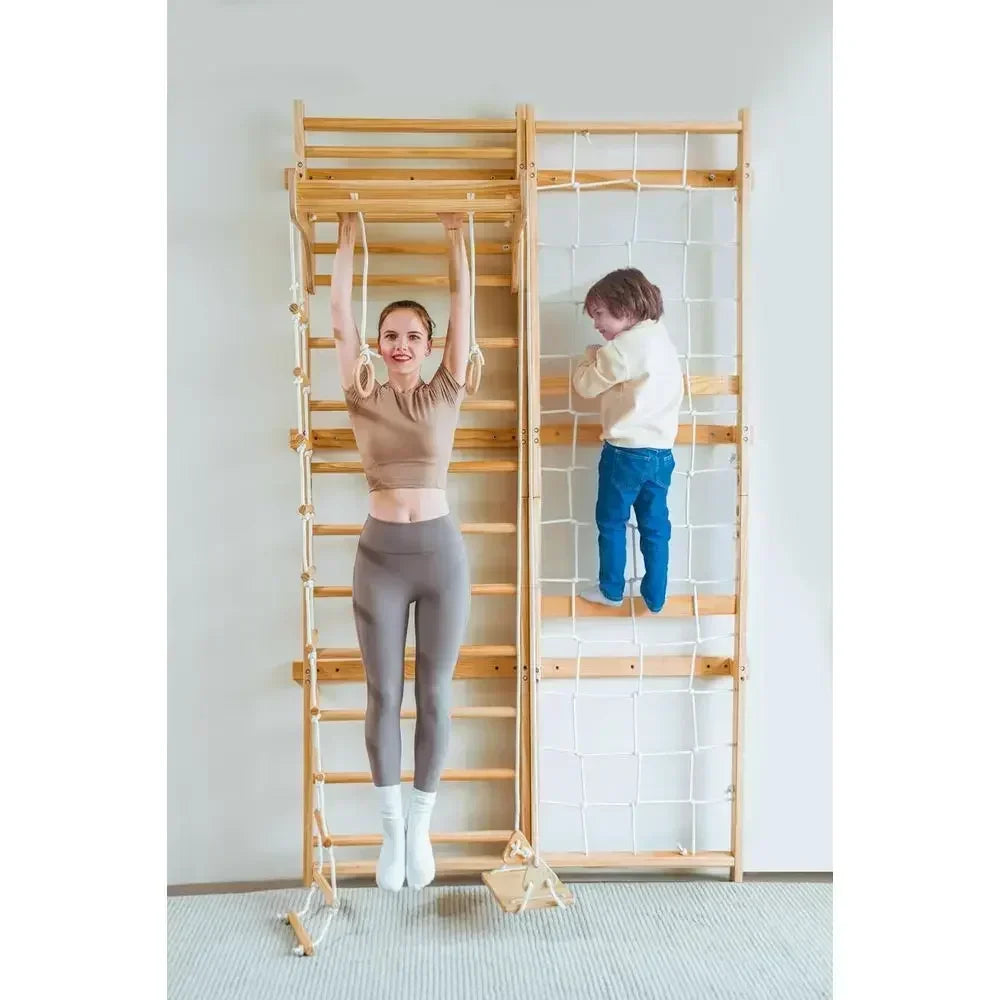 Versatile Wooden Ladder Gym With Climber And Pull Up Bar