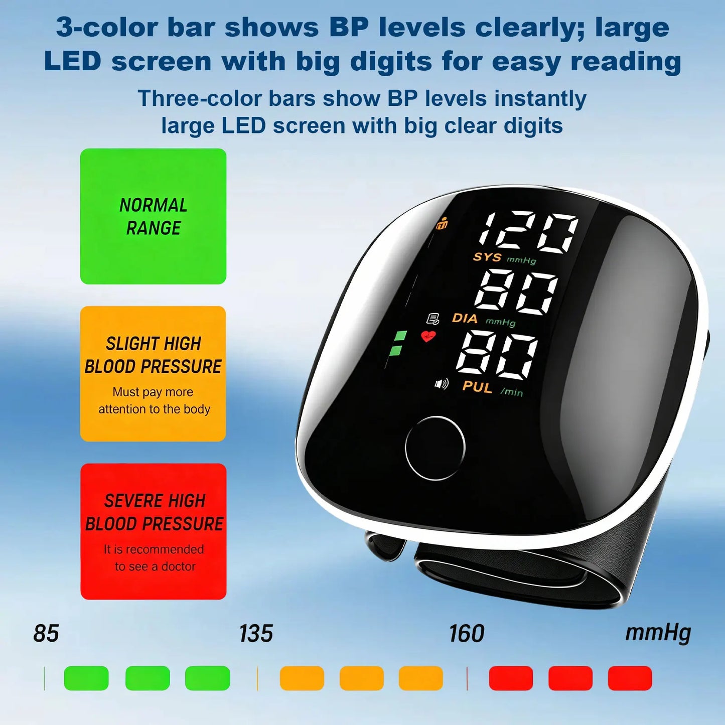 Rechargeable Wrist Blood Pressure Monitor With LCD Display 240Memory