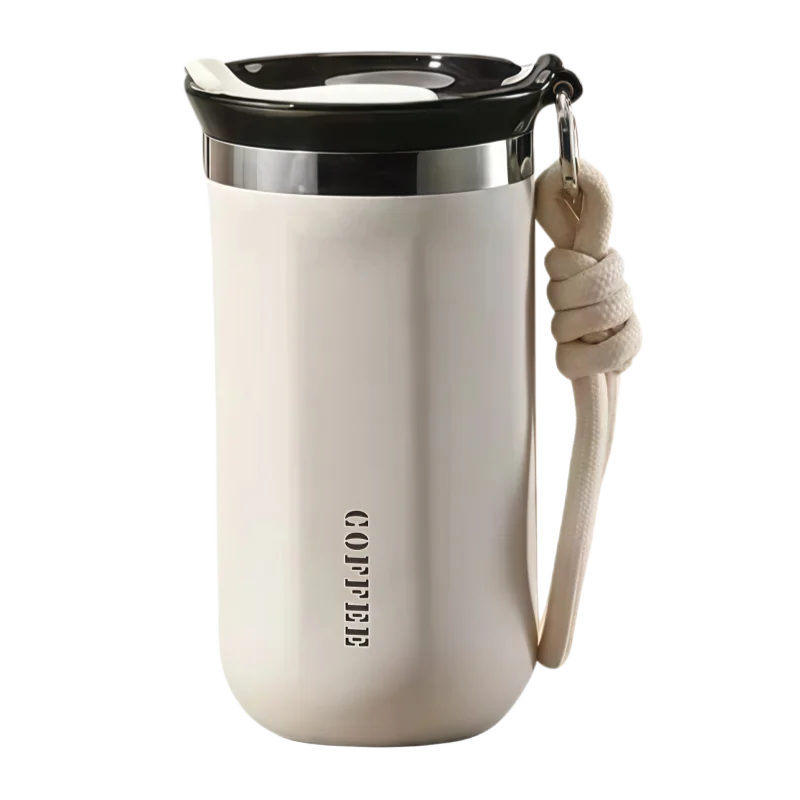 ULKNN Insulated Stainless Steel Travel Mug With Lid Rope Handle