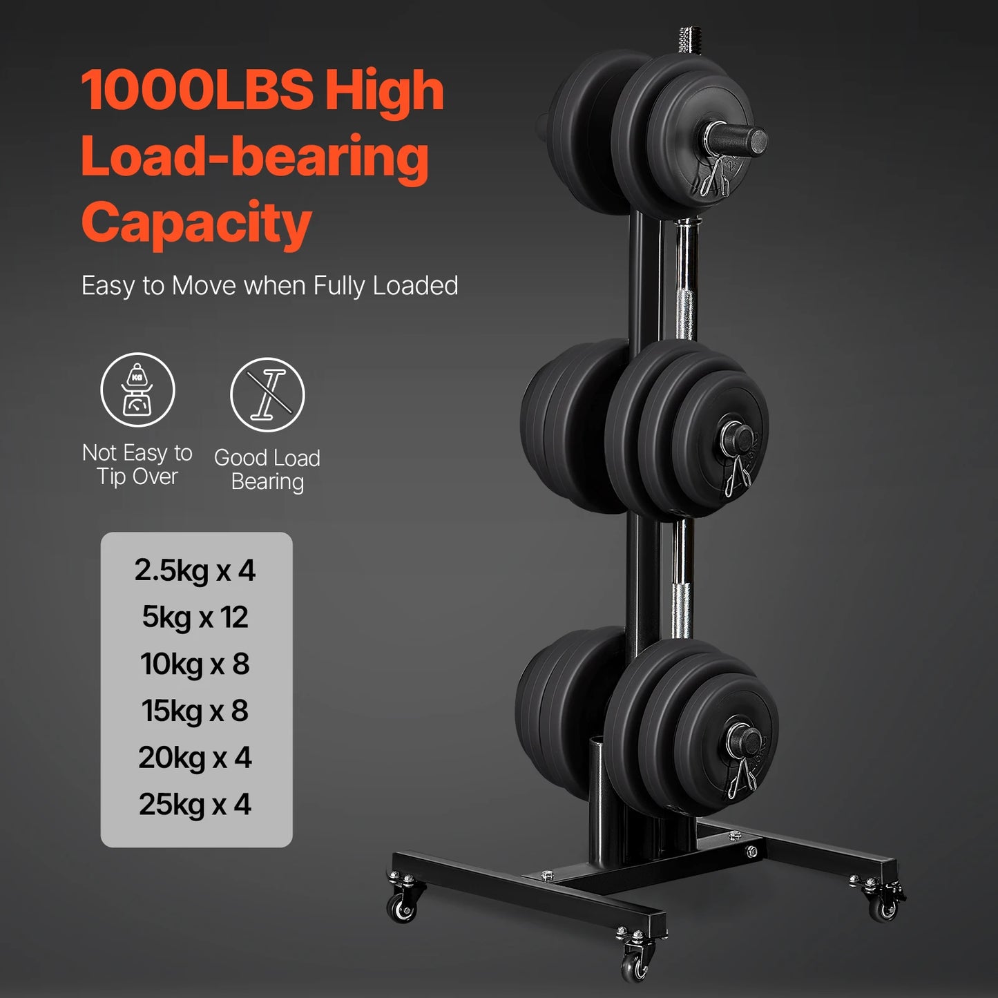 Weight Plate Rack With Wheels 1000 LB Capacity Home Gym