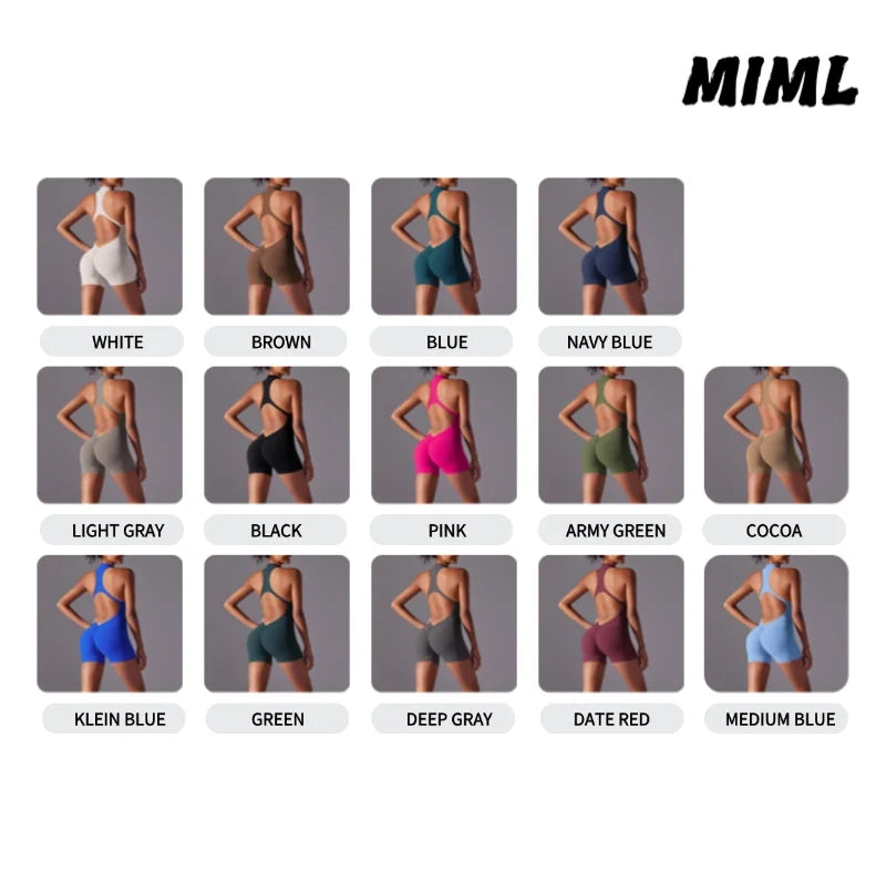 MIML Women's Short Sleeveless Zipper Backless Yoga Romper