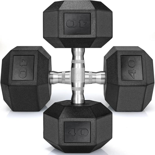 Rubber Hex Dumbbells 30-75 LB Rubber Coated Cast Iron Set