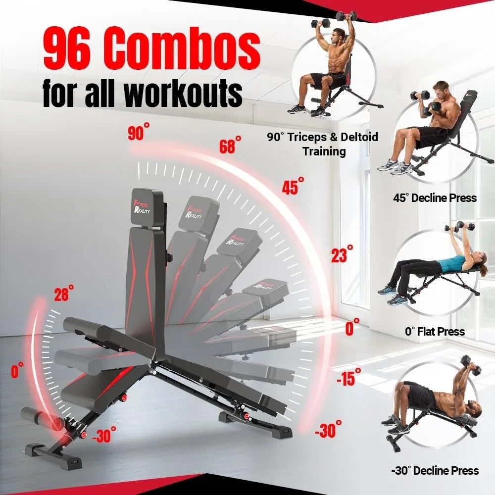 Fitness Reality Adjustable Weight Bench With Incline Decline Press Foldable