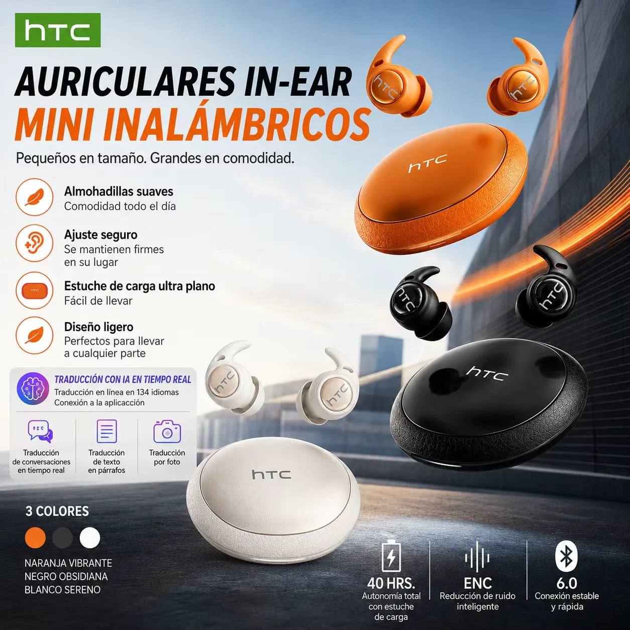 HTC NE76 OWS Wireless Earbuds With AI Translation Battery Life