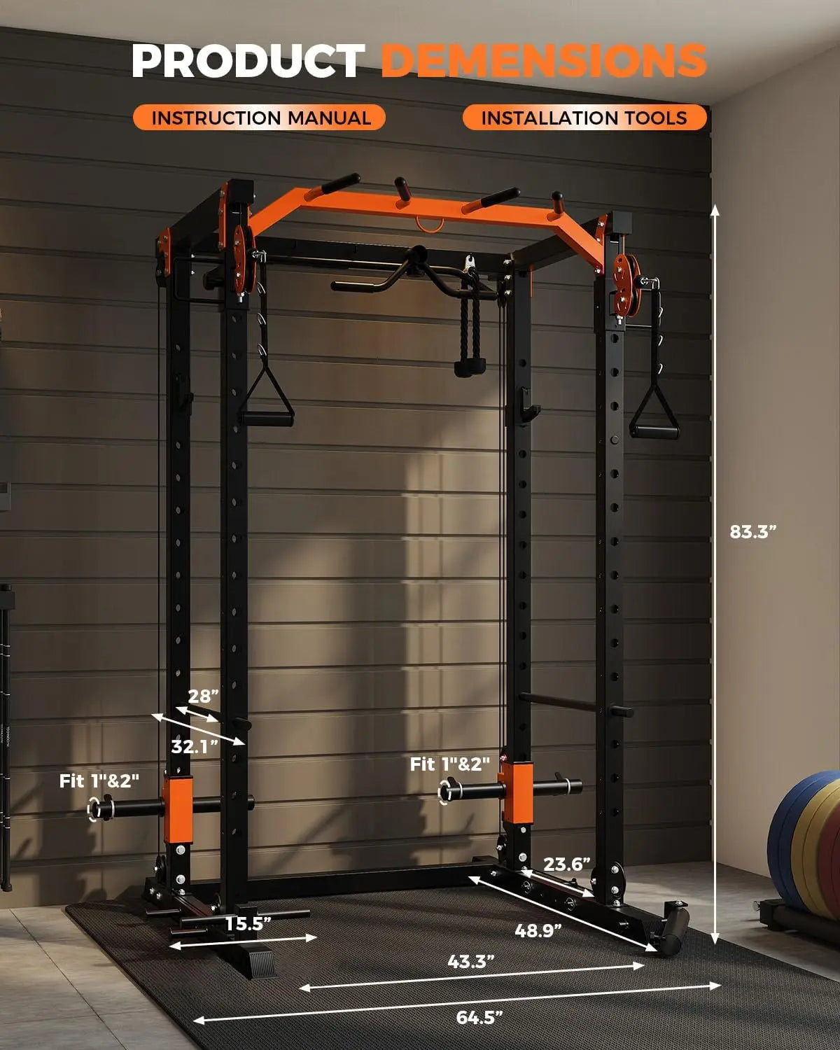 TACLEEKII Power Rack Cable Crossover Home Gym Strength Trainer