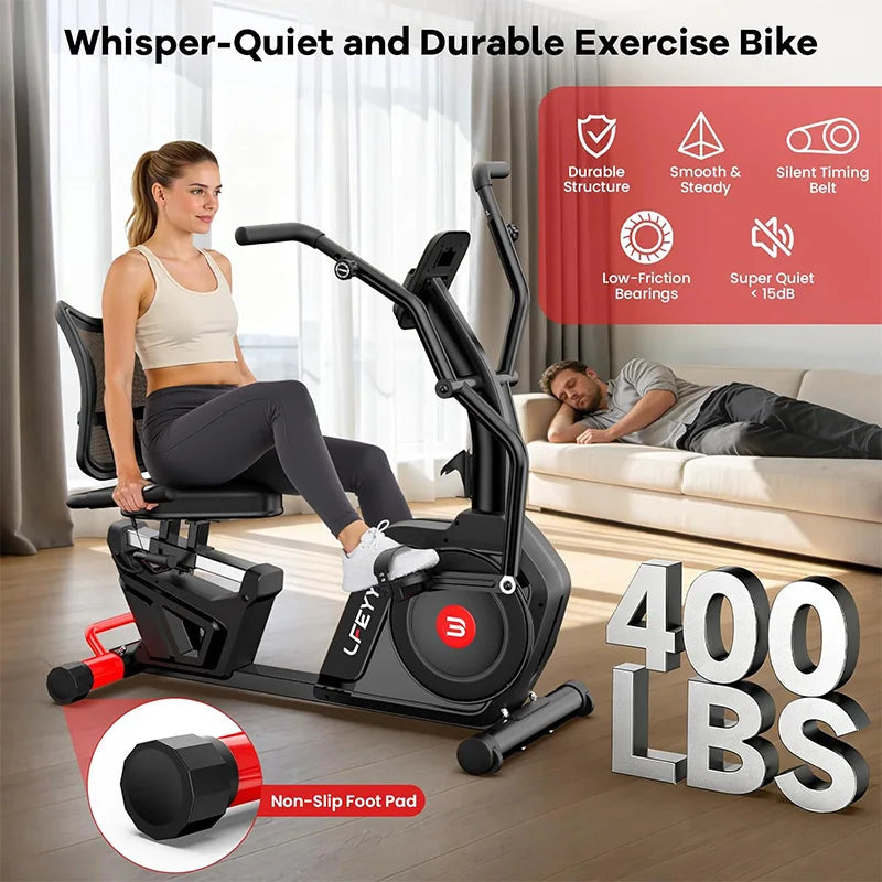 Pooboo Recumbent Exercise Bike With Magnetic Resistance and Bluetooth Display