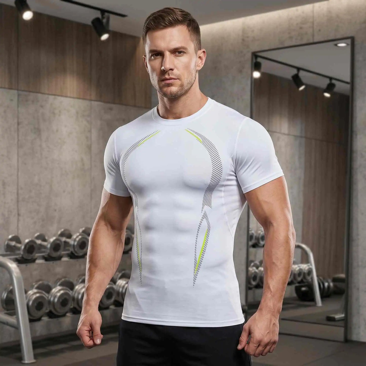 Three Pack Mens Compression Shirts Short Sleeve Moisture Wicking Quick Dry