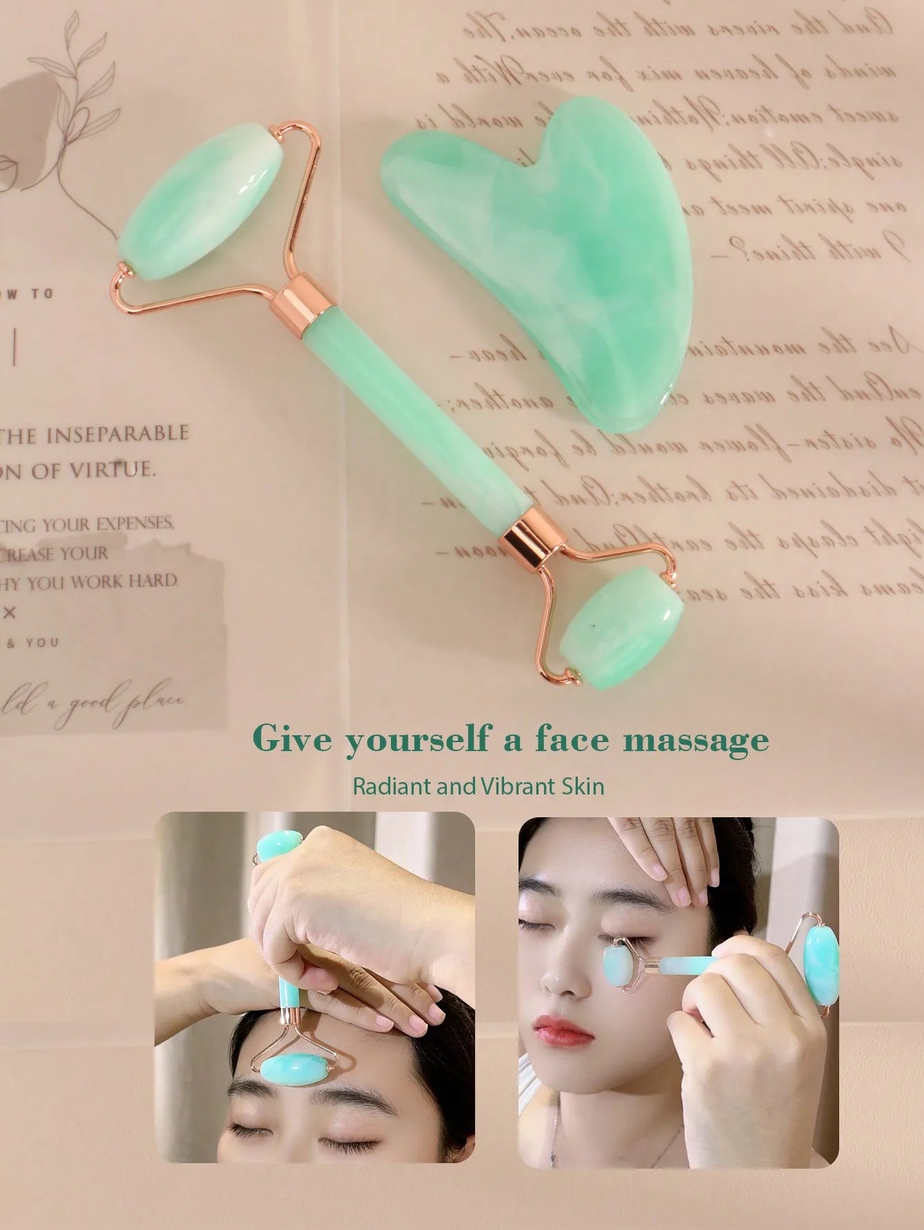 Facial Massage Tool Set Includes Roller Stick Ice Gel Pack