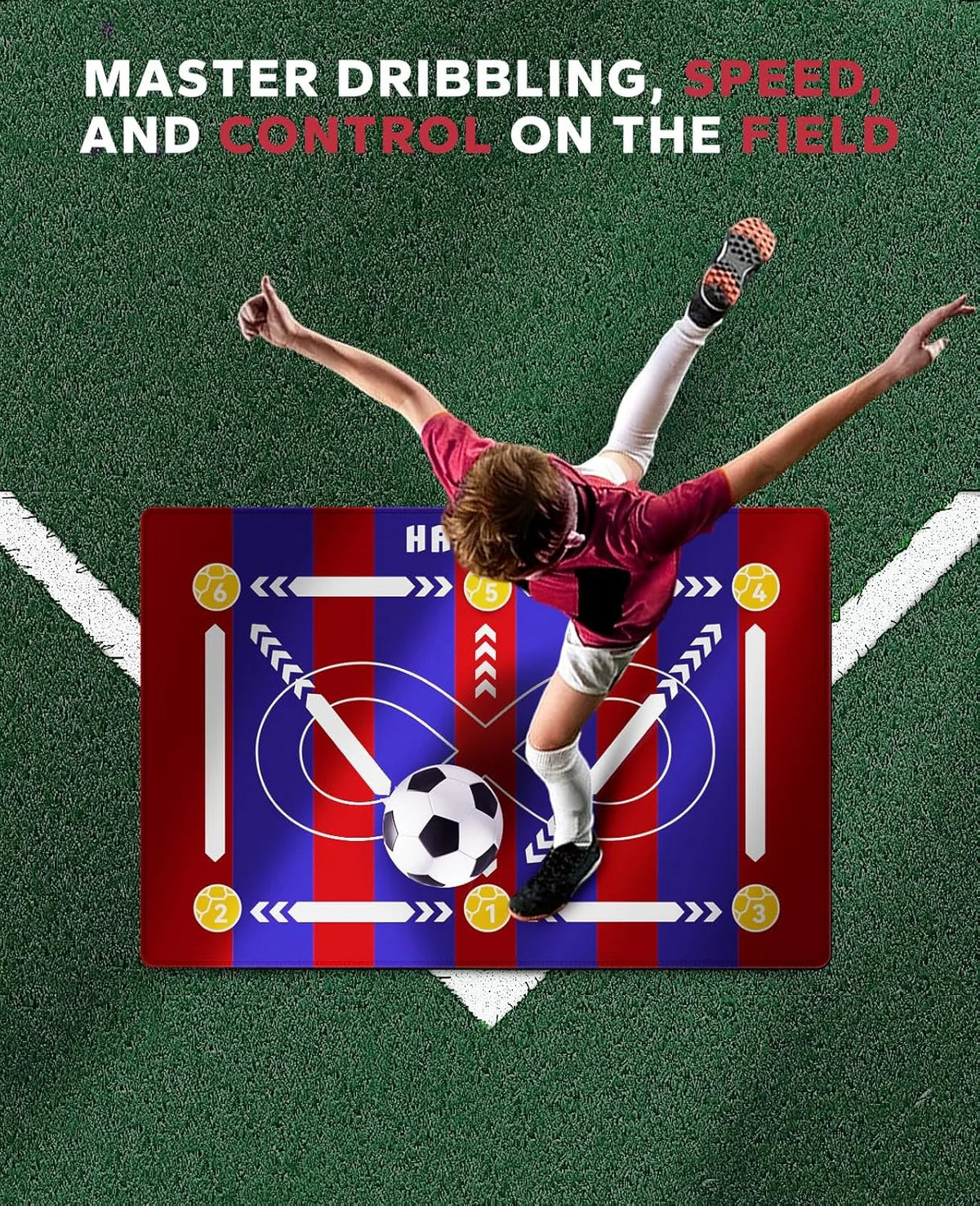 HAPBEAR Soccer Training Mat - 0.2" Thickened Professional Footwork & Ball Mastery Equipment - Anti-Slip Silent Football Practice Mat for Home & Gym - All Ages Speed Agility Trainer