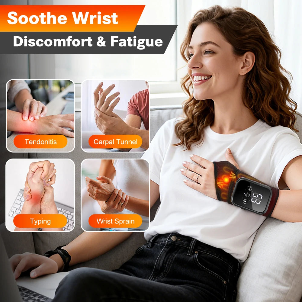 Cordless Heated Hand Wrist Massager With Vibration And Three Modes