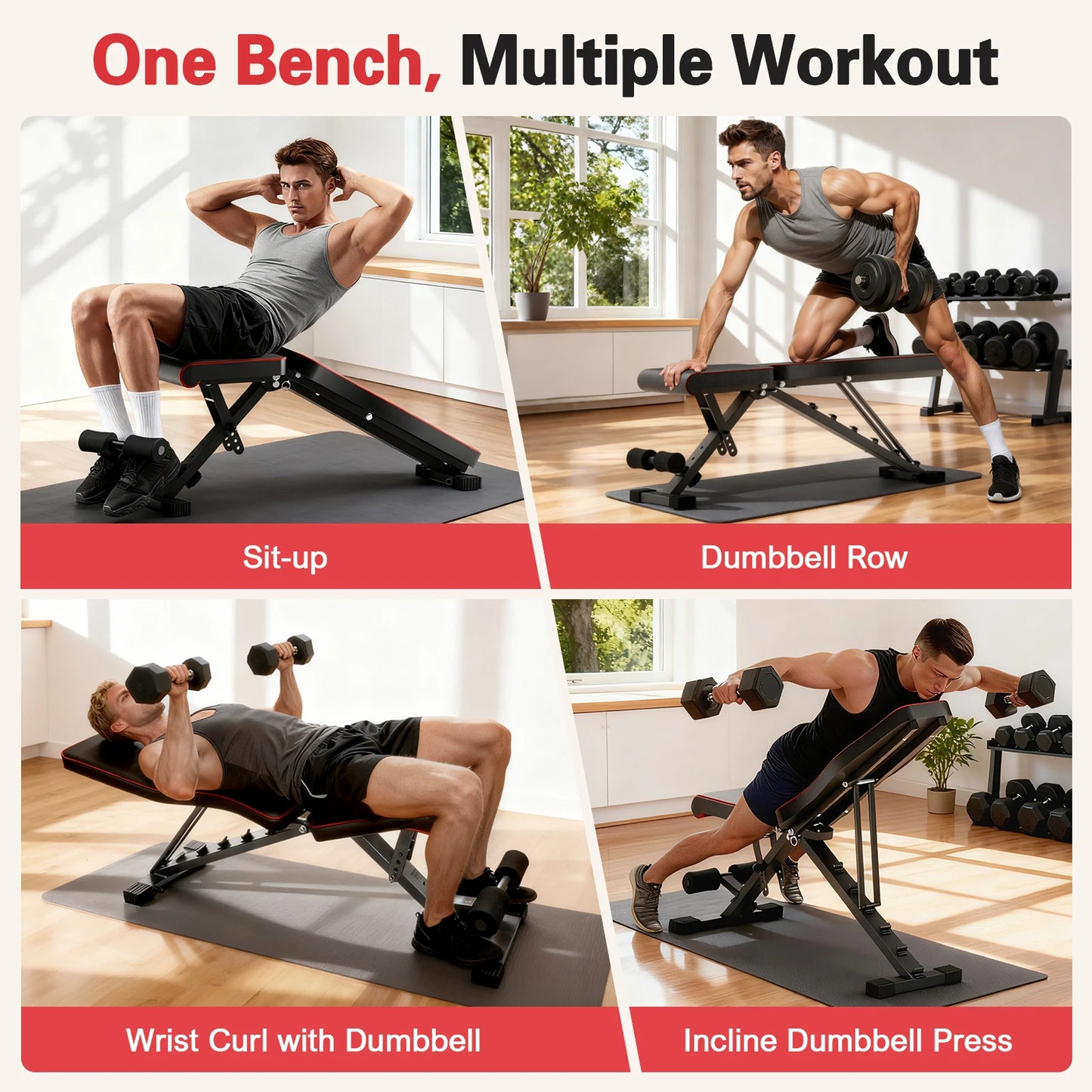 Multifunctional Adjustable Dumbbell Bench Foldable For Home Gym 660LBS Capacity