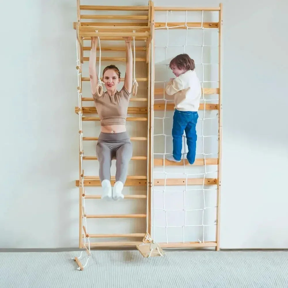 Versatile Wooden Ladder Gym With Climber And Pull Up Bar