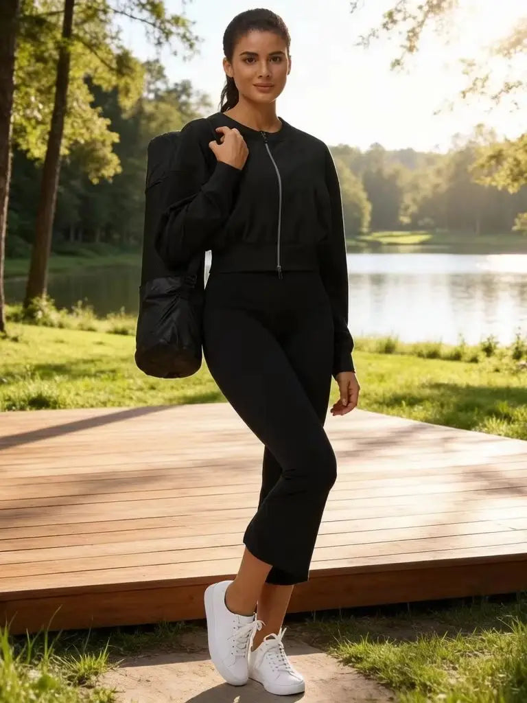 The Gym People Womens Full Zip Cropped Athletic Jacket