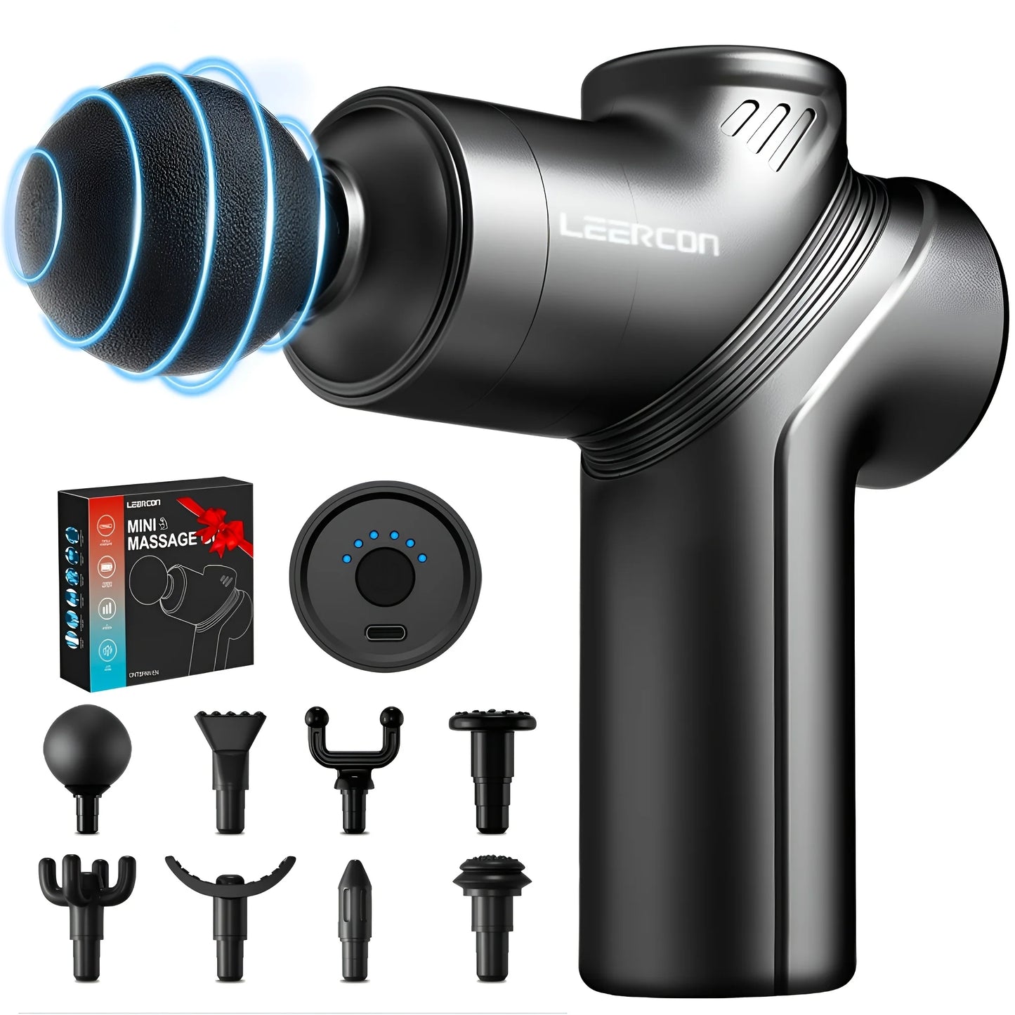 LEERCON Mini Muscle Massage Gun Deep Tissue With Four Heads