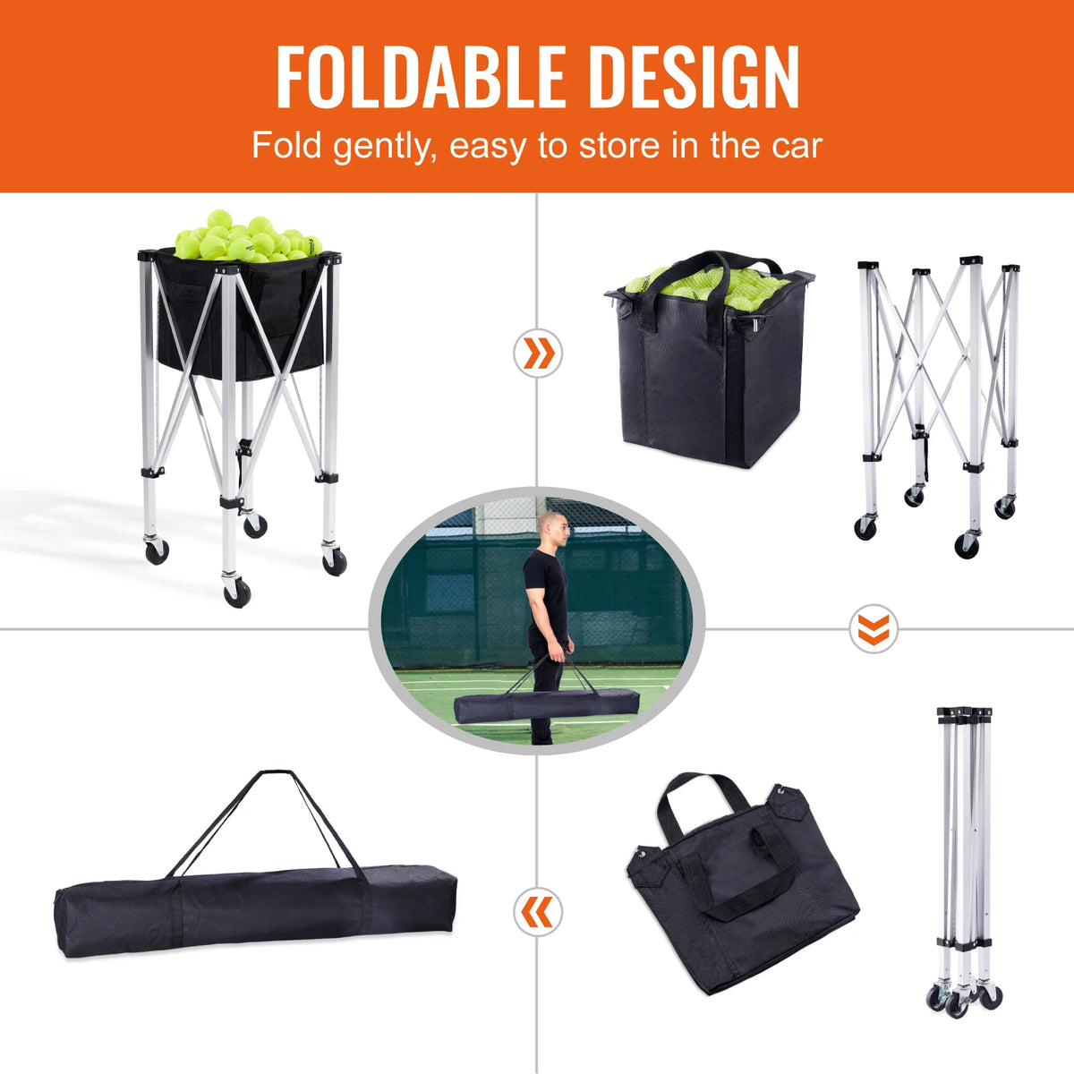 SucceBuy Foldable Tennis Ball Cart With Wheels For Sports Practice