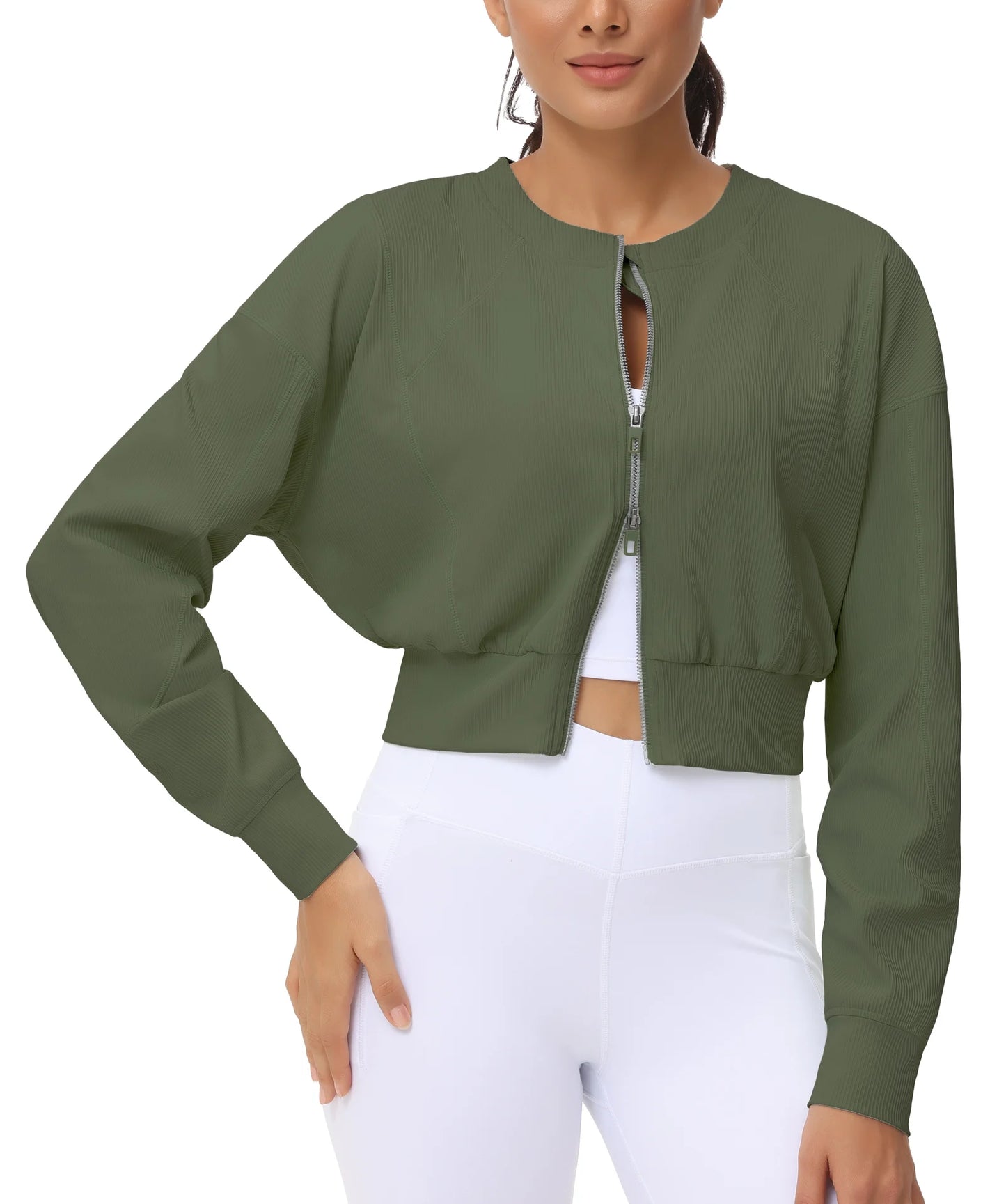 The Gym People Womens Full Zip Cropped Athletic Jacket