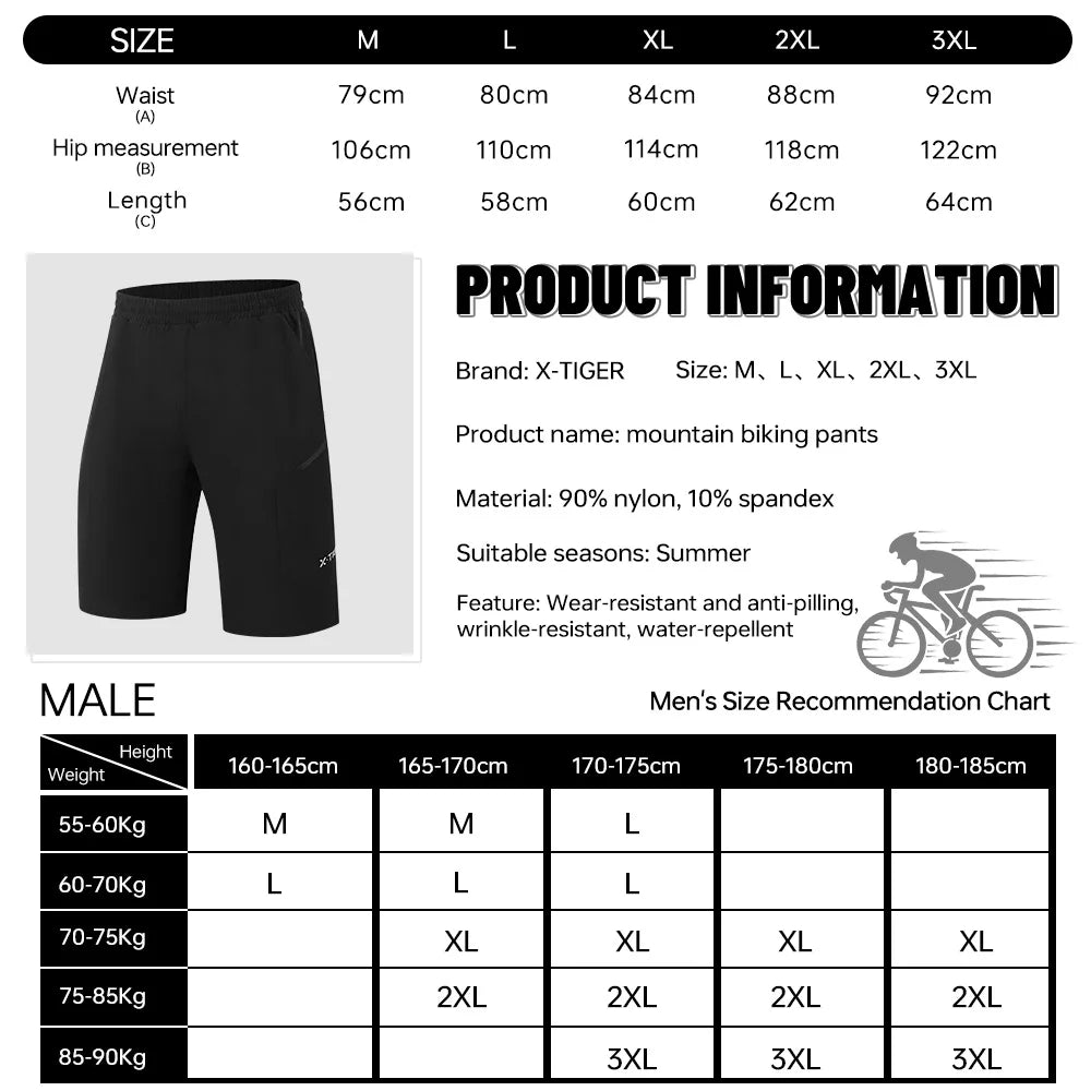 X-TIGER 2 In 1 Cycling Shorts Padded MTB Wearproof Waterproof
