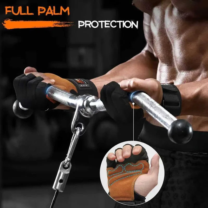 Original Leather Half Finger Gym Gloves Silicone Air Cushion Weightlifting Workout Gloves for Men Women Anti-Slip Breathable Out