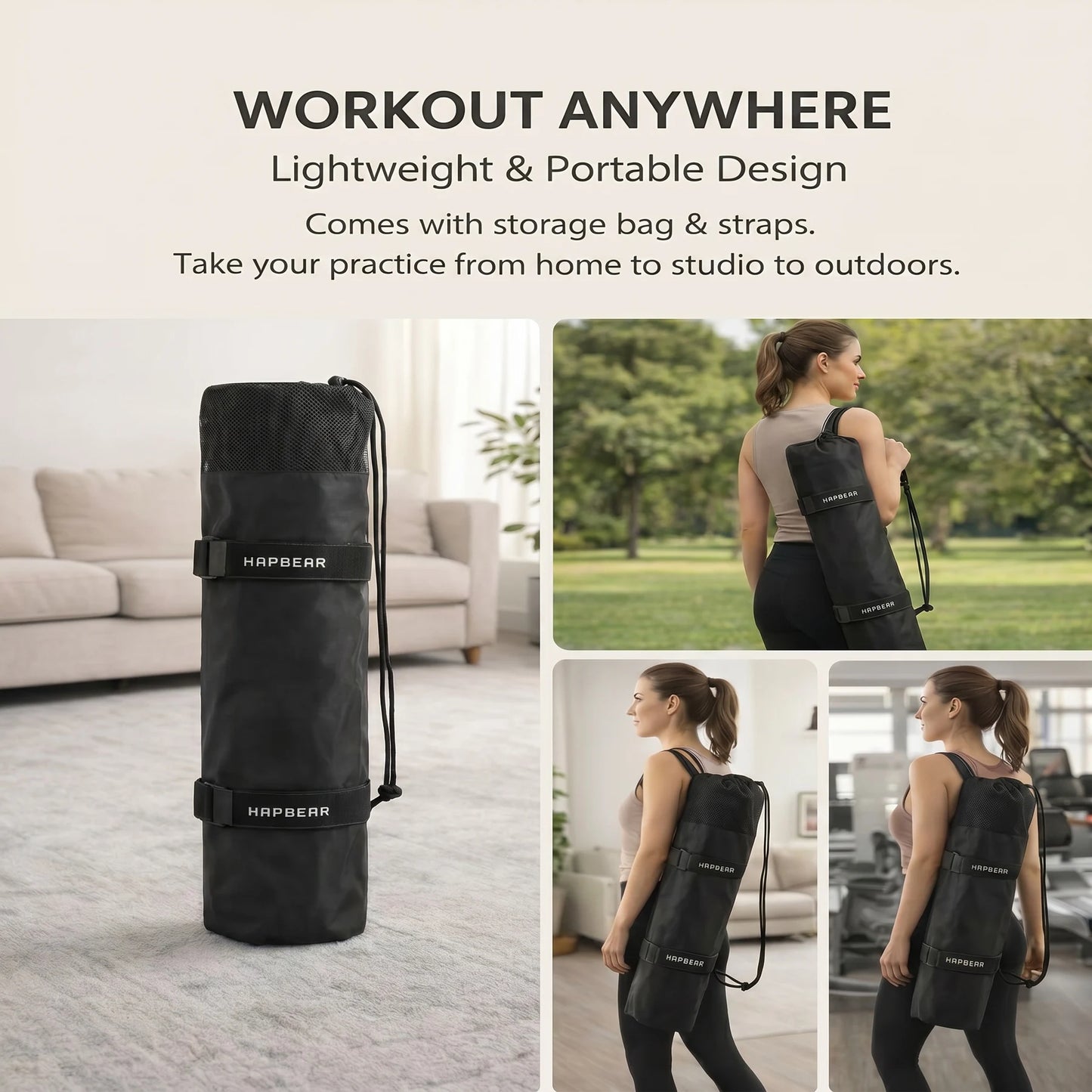 HAPBEAR Large Yoga Mat Non Slip TPE For Gym Workouts