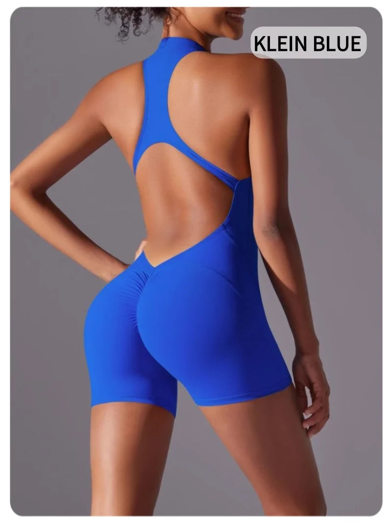 MIML Women's Short Sleeveless Zipper Backless Yoga Romper