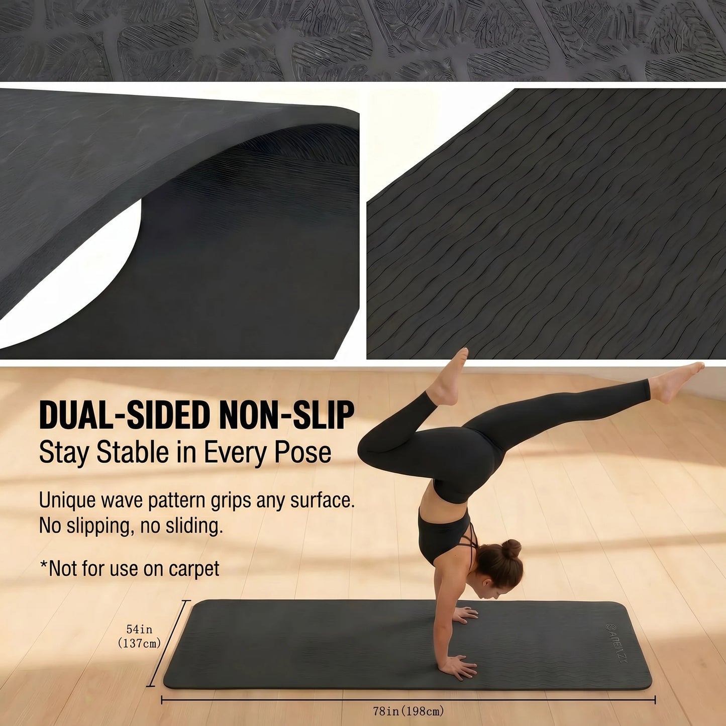 HAPBEAR Large Yoga Mat Non Slip TPE For Gym Workouts