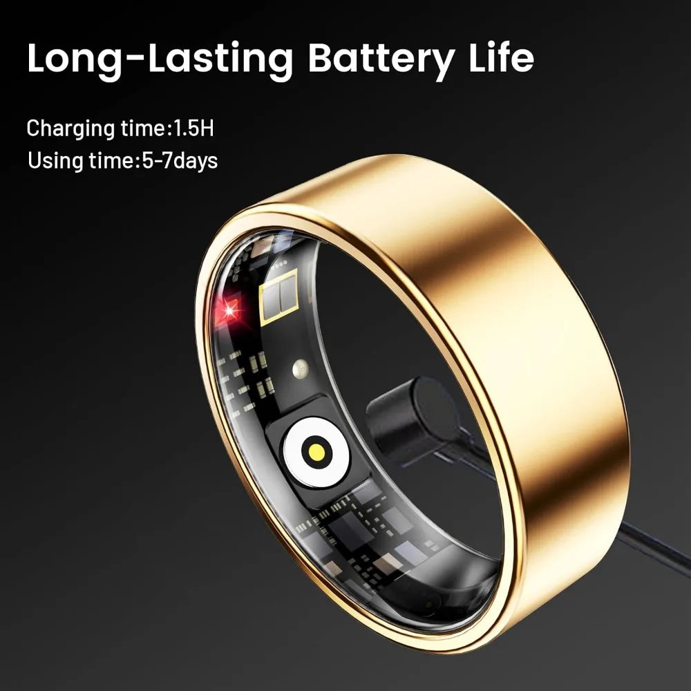 Smart Ring for Health Tracking, Blood Oxygen & Heart Rate Monitor, Lasting Battery, Waterproof Fitness Wearable