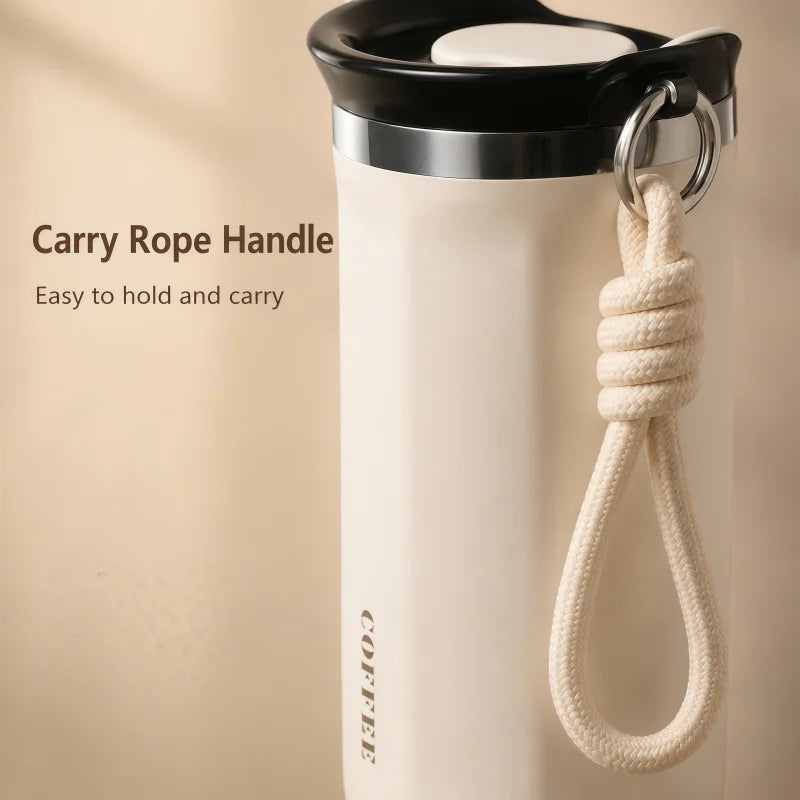 ULKNN Insulated Stainless Steel Travel Mug With Lid Rope Handle