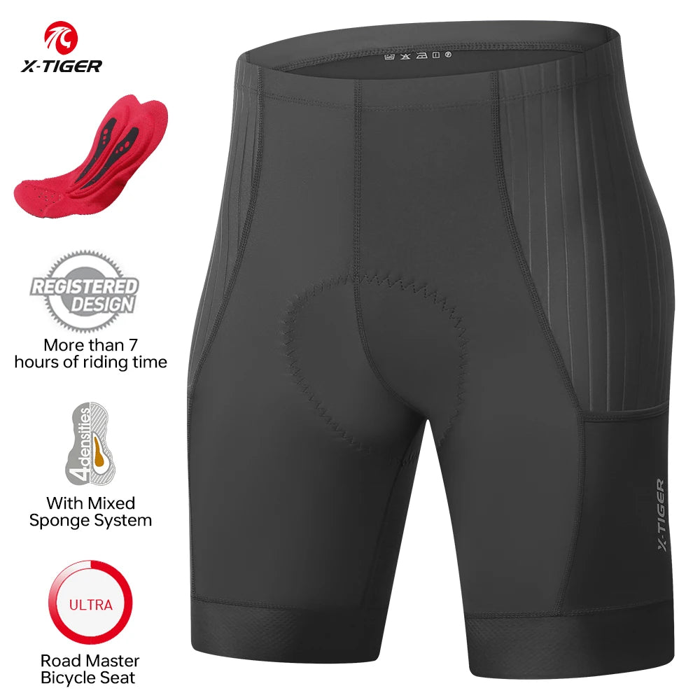 X-TIGER Men's Padded Cycling Shorts With Breathable Pockets For Comfort