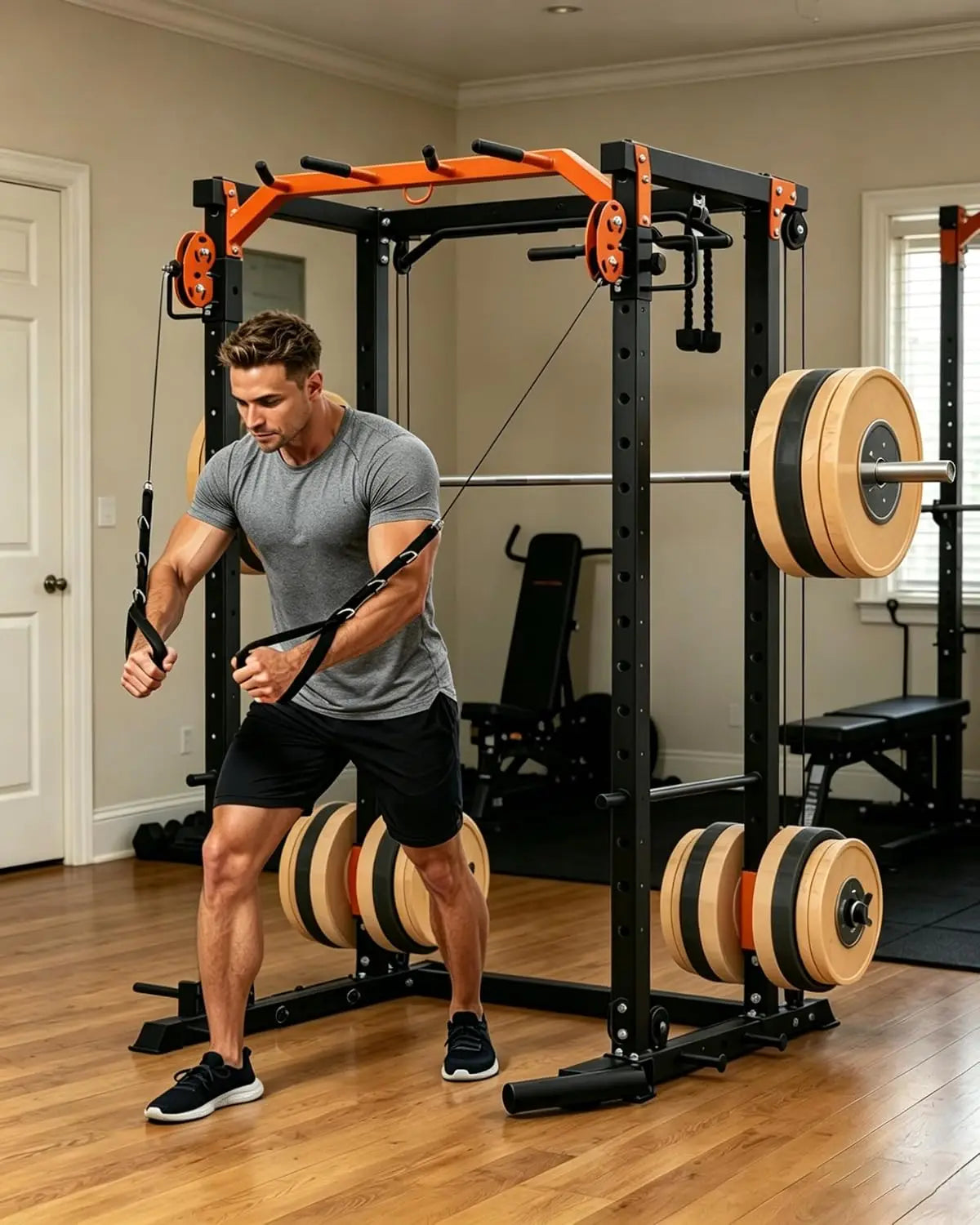 TACLEEKII Power Rack Cable Crossover Home Gym Strength Trainer