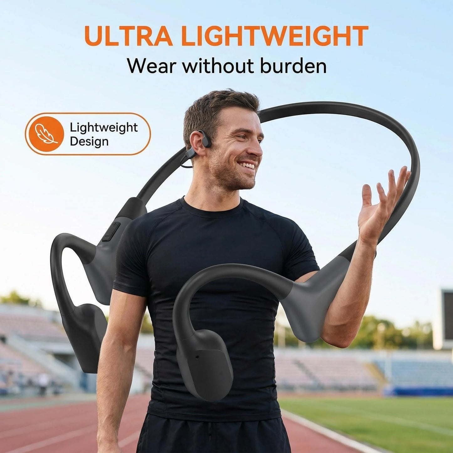 Bluetooth 5.3 Bone Conduction Open-Ear Headphones With ENC Mic 20H Battery