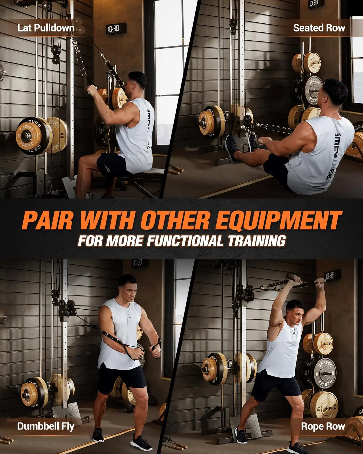 Wall Mount Cable Station Adjustable Dual Pulley Home Gym Trainer
