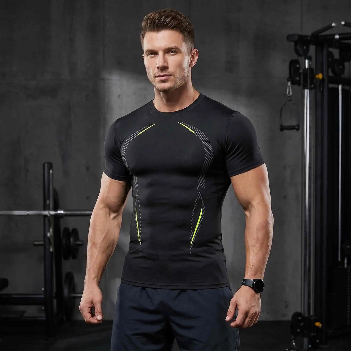 Three Pack Mens Compression Shirts Short Sleeve Moisture Wicking Quick Dry
