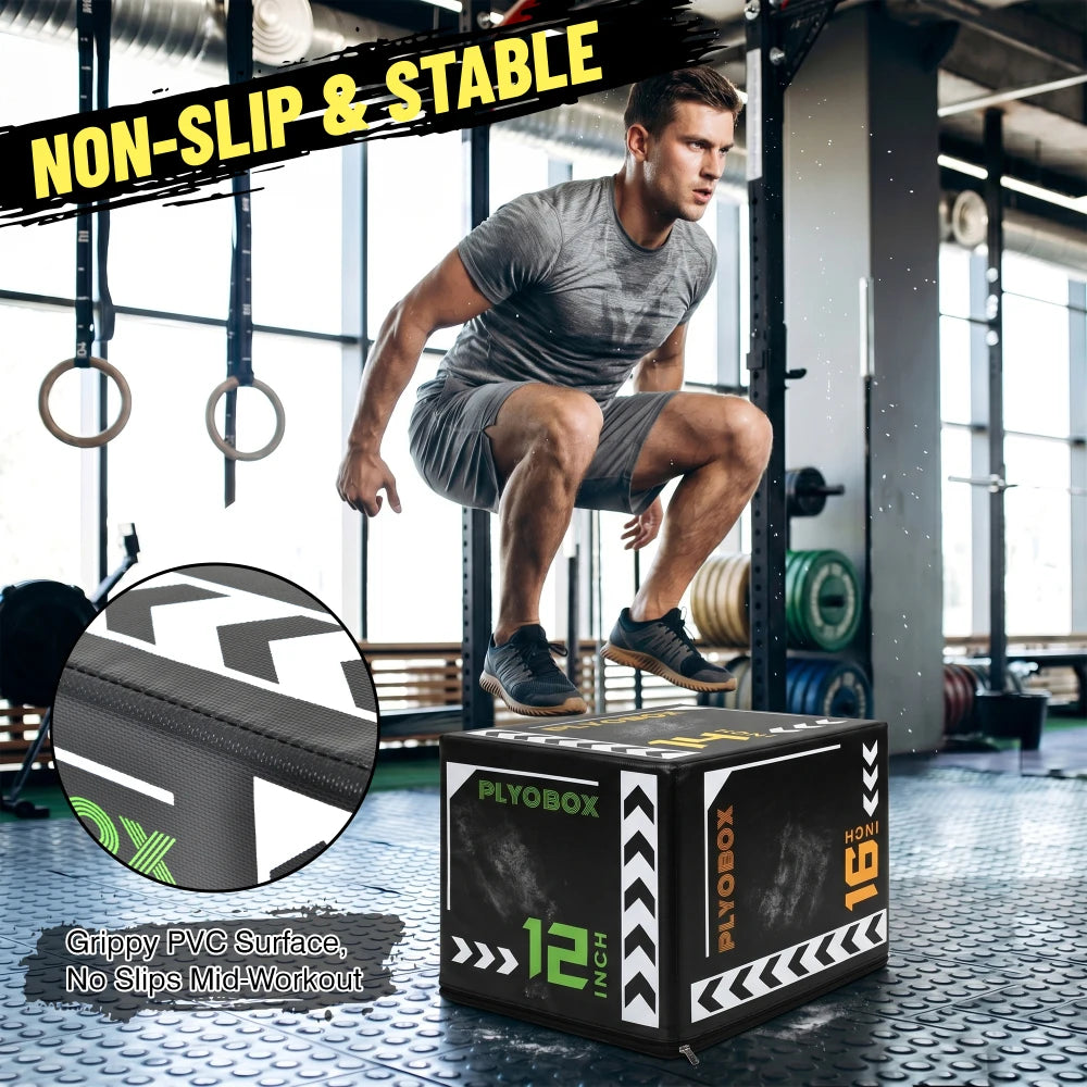 Three-In-One Foam Plyometric Jump Box With Multi-Height Adjustability