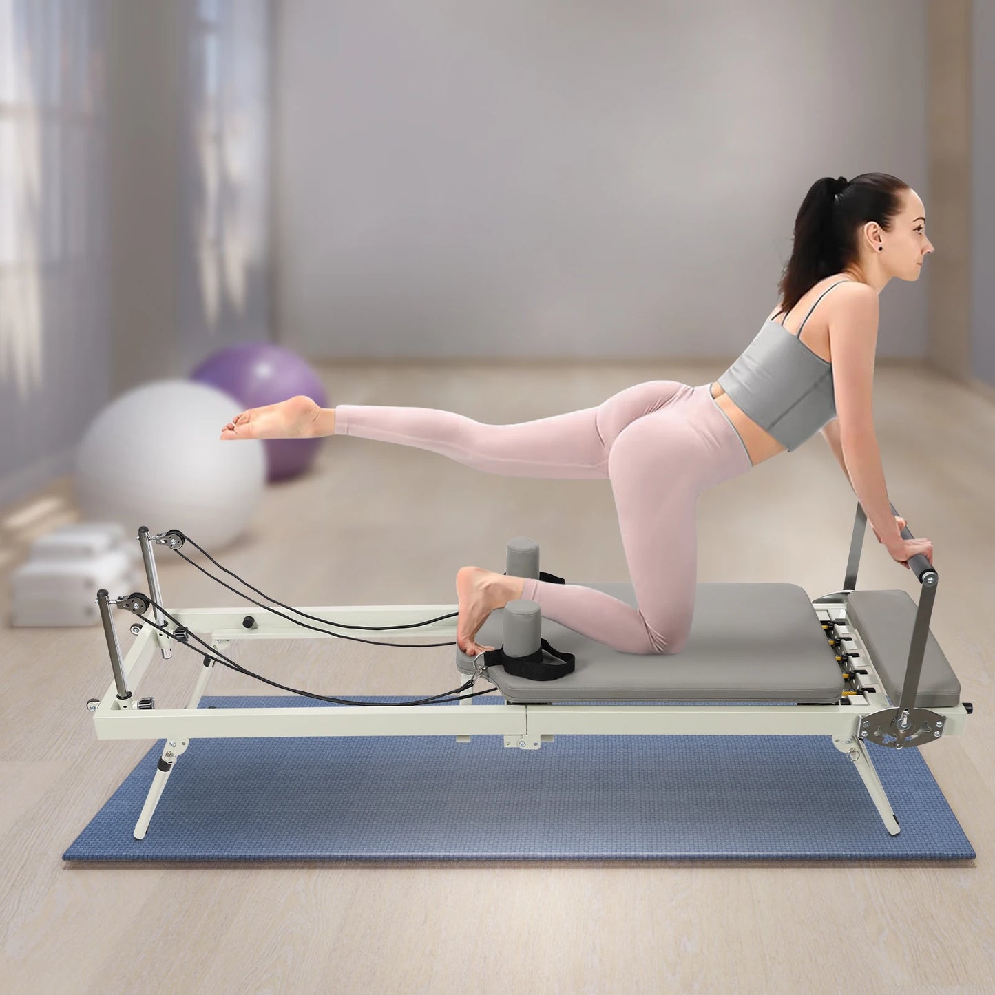Foldable Pilates Reformer Machine For Home Fitness