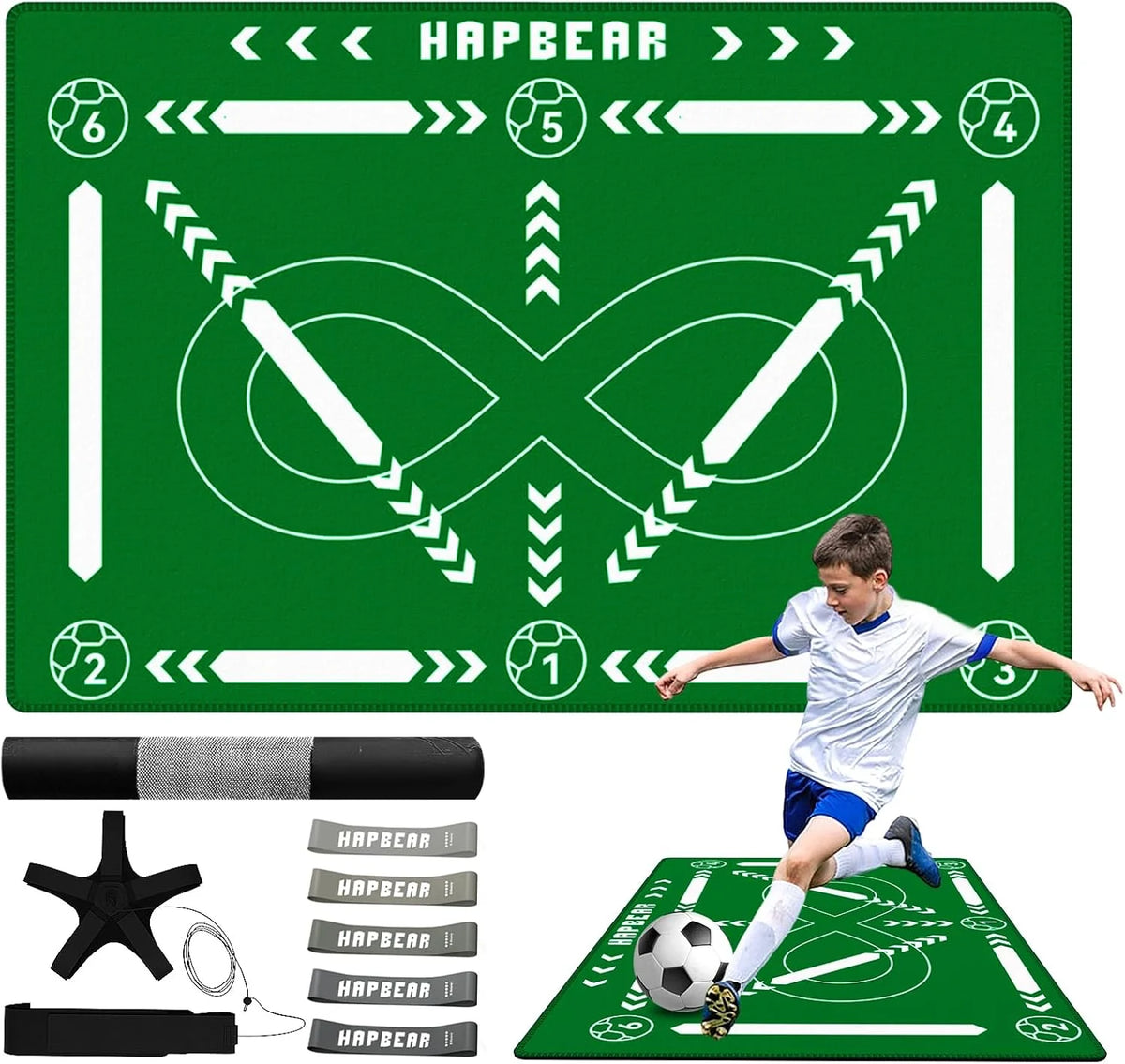 HAPBEAR Soccer Training Mat - 0.2" Thickened Professional Footwork & Ball Mastery Equipment - Anti-Slip Silent Football Practice Mat for Home & Gym - All Ages Speed Agility Trainer