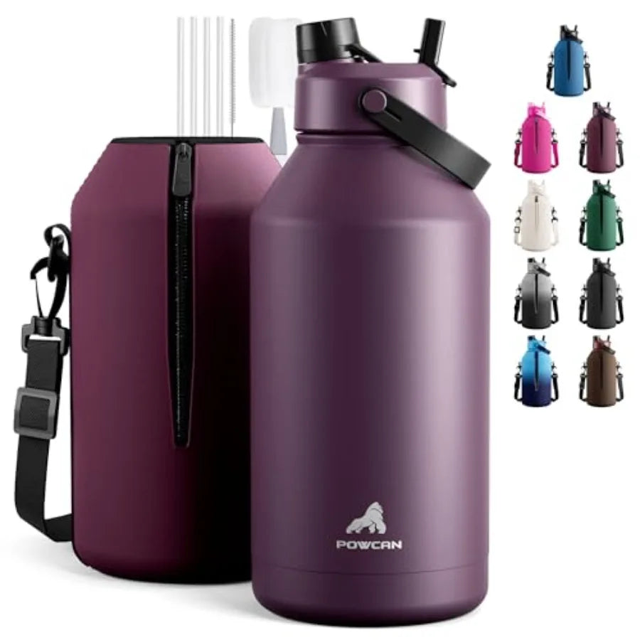Insulated Water Bottle With 2-In-1 Straw Spout Lid Leakproof BPA-Free