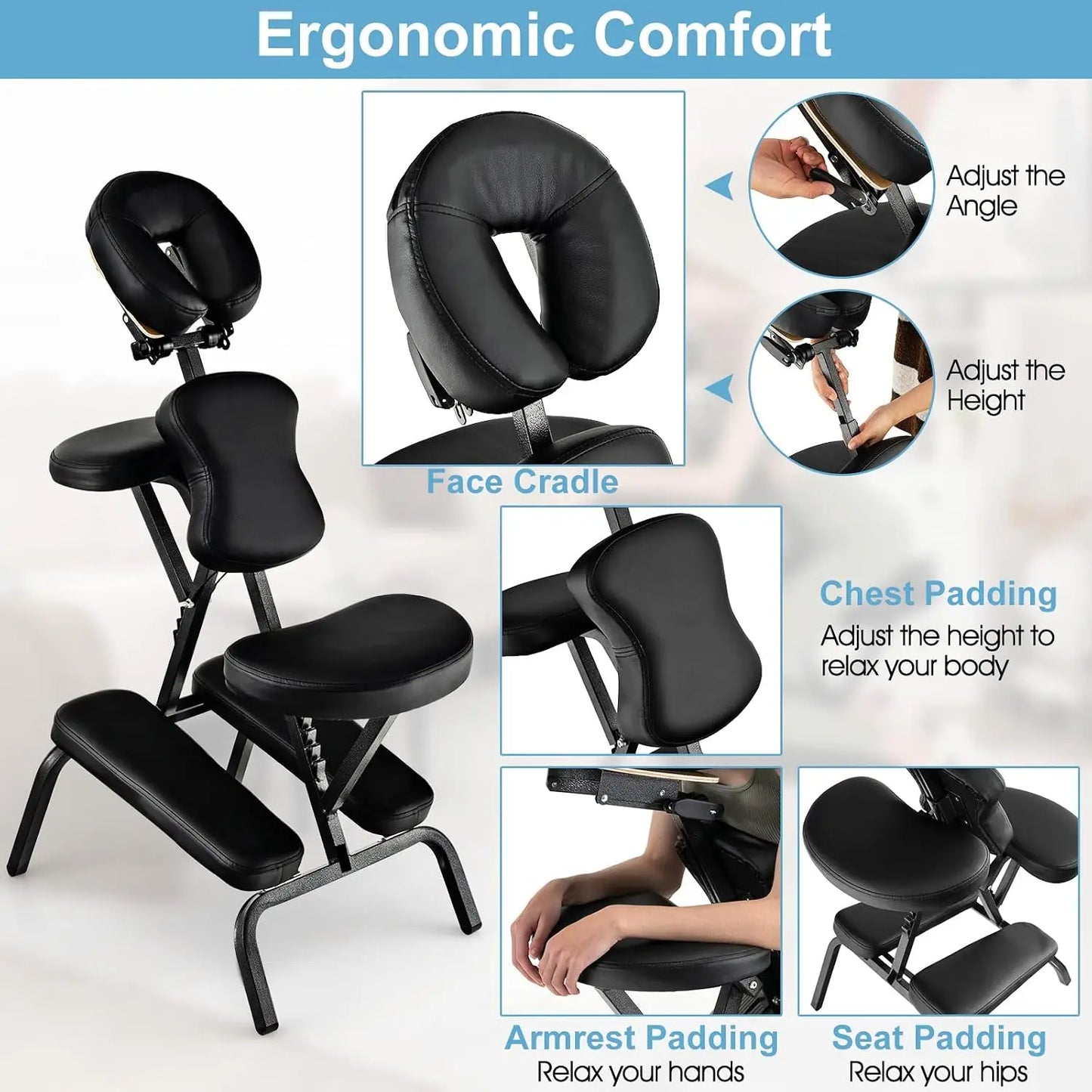 Portable Lightweight Folding Tattoo Massage Spa Chair With Carrying Bag