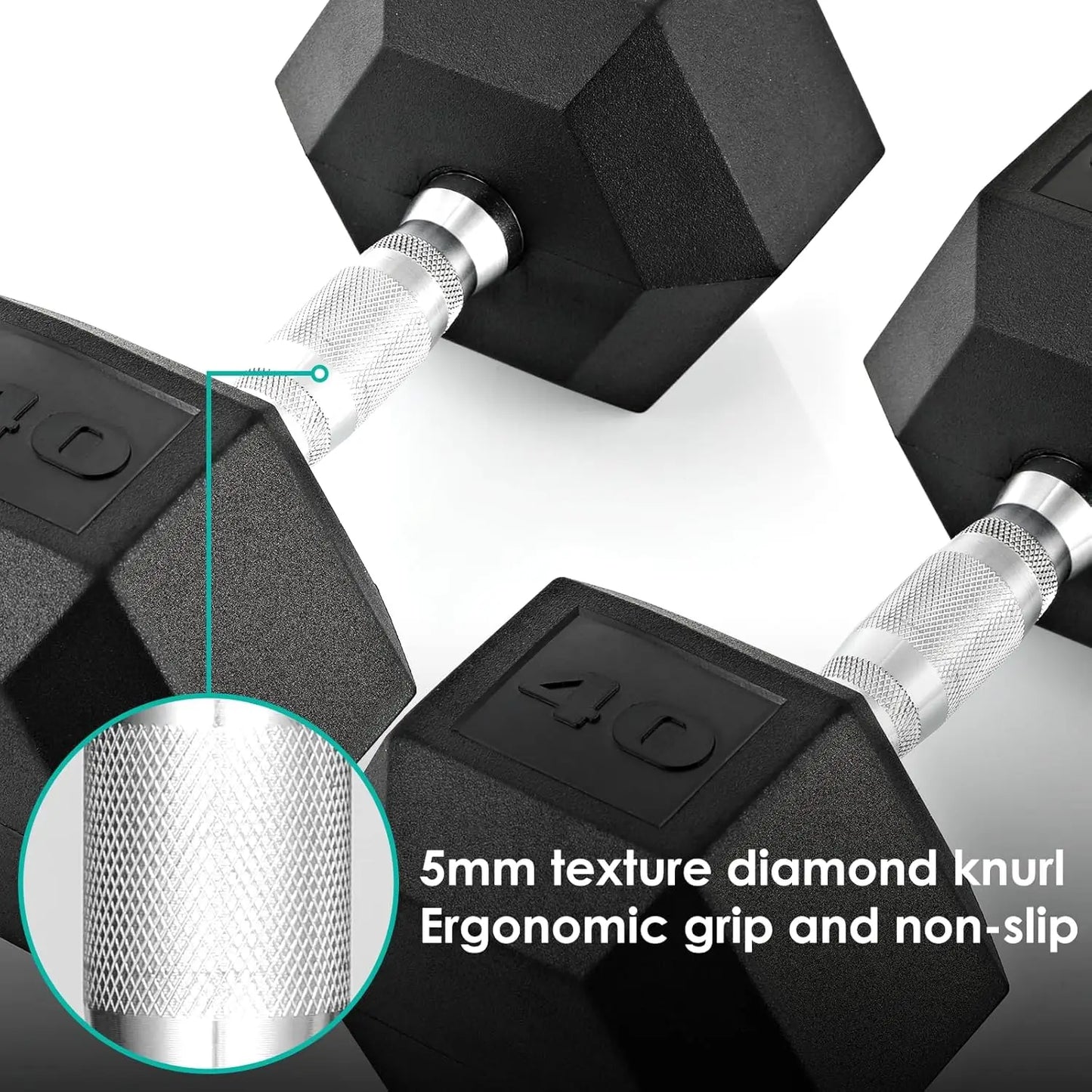 Rubber Hex Dumbbells 30-75 LB Rubber Coated Cast Iron Set