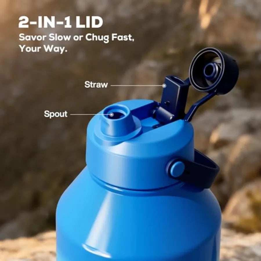 Insulated Water Bottle With 2-In-1 Straw Spout Lid Leakproof BPA-Free