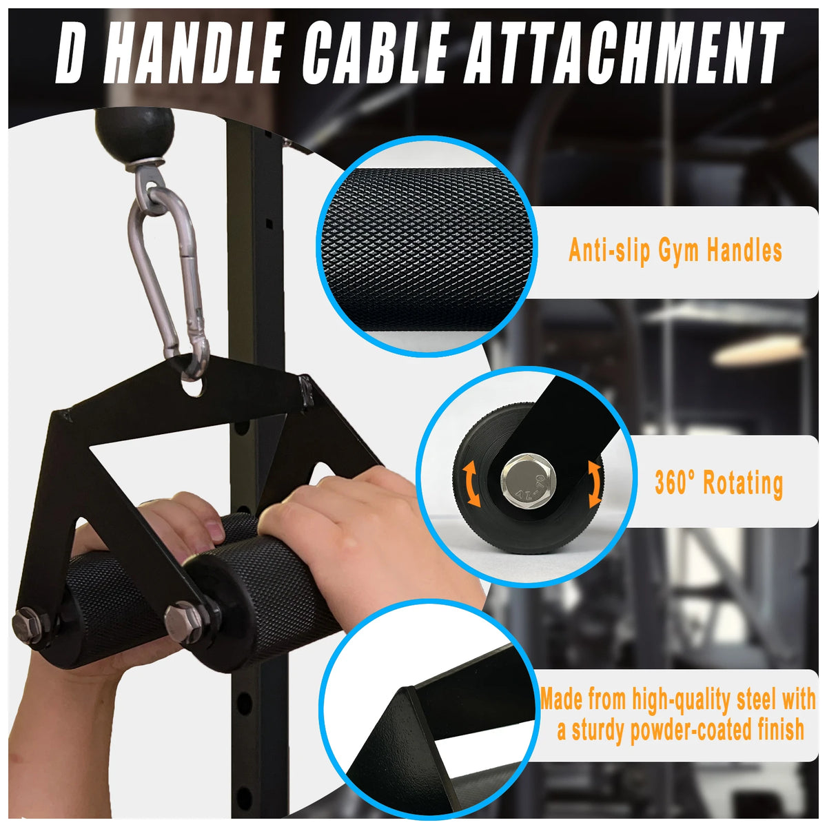 MARSAFIT Lat Pulldown Double D Handle Cable Attachments Gym Handles