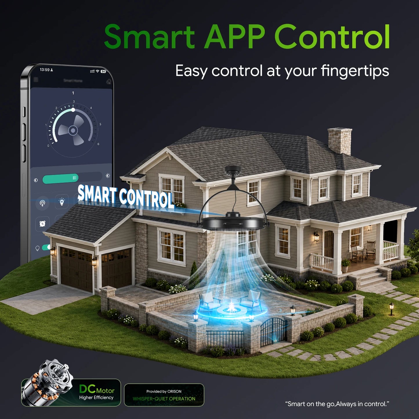 Orison Garage Ceiling Fan With Remote App For Outdoor Patio