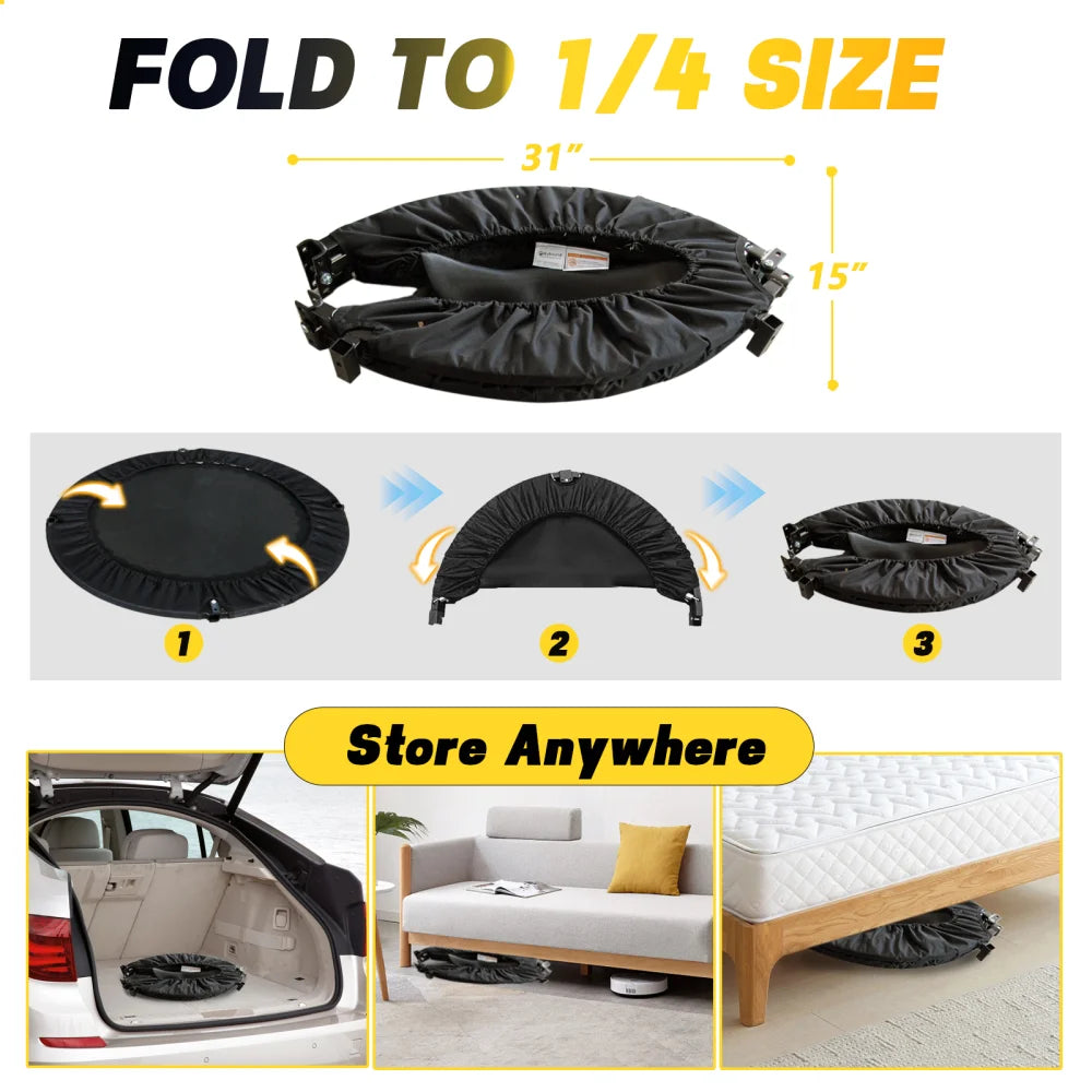 Foldable Fitness Trampoline With Adjustable Handle For Balance Training