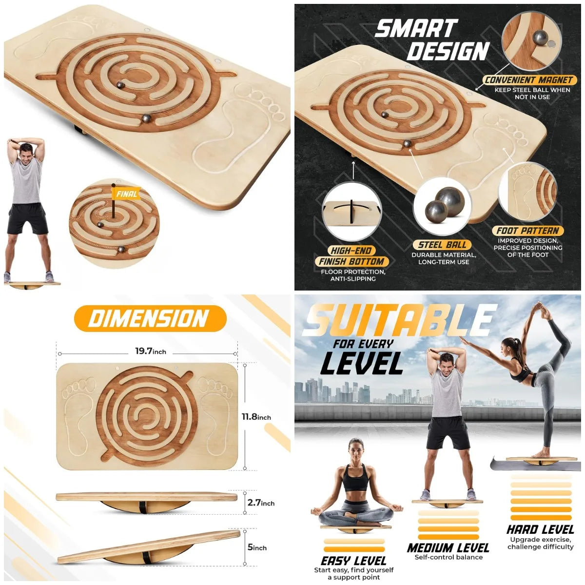 YTYIN Wooden Balance Board 350Lbs For Leg Workout Standing Desk
