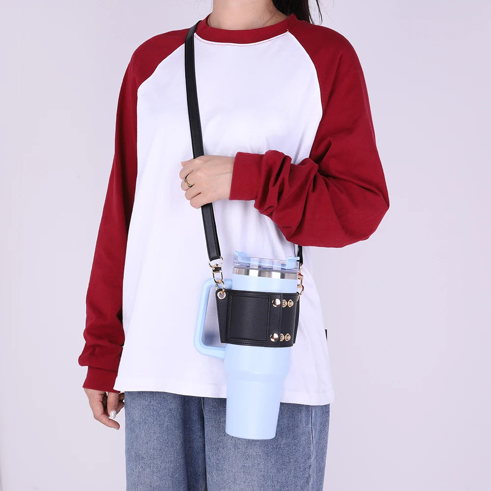 PU Leather Water Bottle Holder Sling With Adjustable Strap